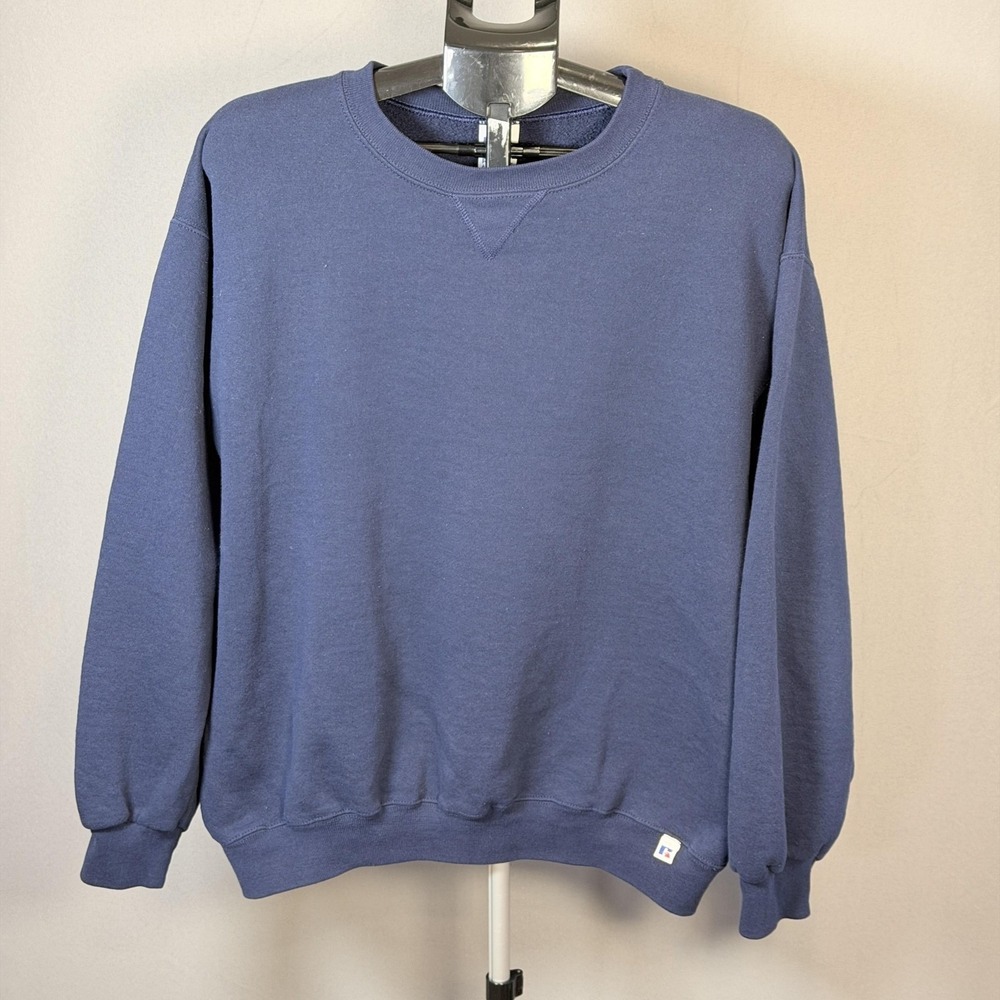 Russell Athletic Sweatshirt Mens Large Blue Fleece Pullover‎ Crewneck Logo